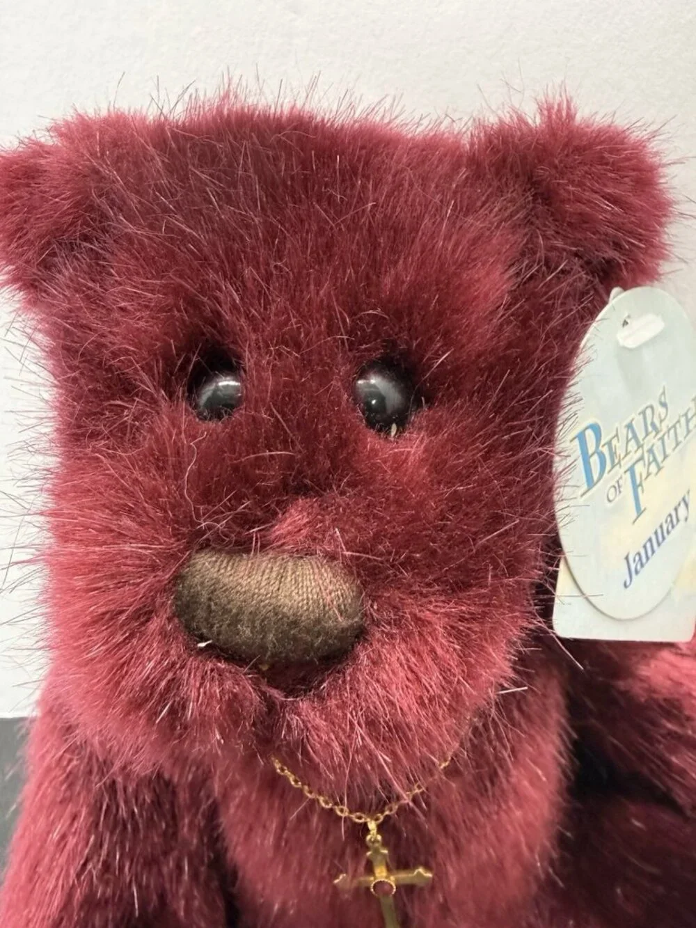 Dakin Garnet January Plush Bears of Faith Religious Teddy With Gold Cross 9